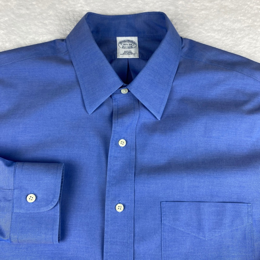 Brooks Brothers Slim Fit Non-Iron Blue Dress Shirt 16.5-34 Mens Cotton